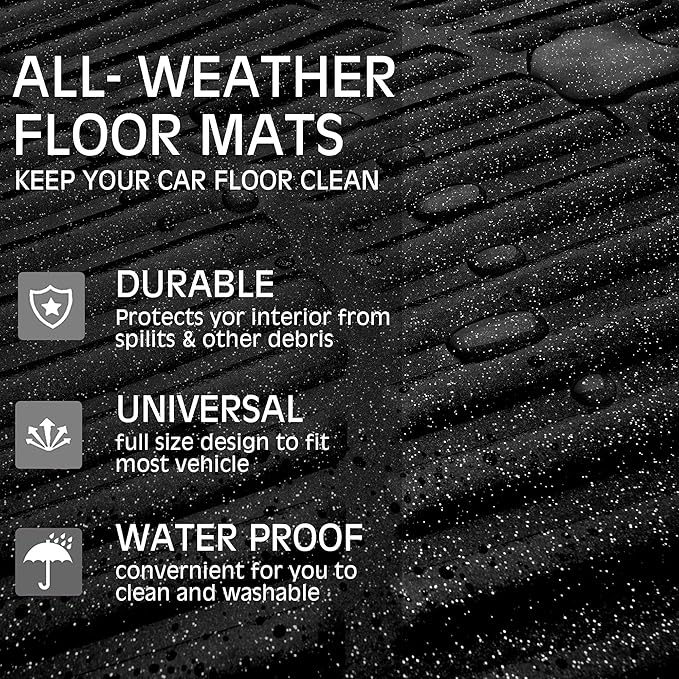 CAR PASS Shining Glitter Car Floor Mats 3D Leather Waterproof All Weather, Universal Trim to Fit & Anti-Slip, Safety & Light Easy Clean Install Fit for SUV,Truck,Auto,Sedan,Van 4 Piece (Black Glitter)
