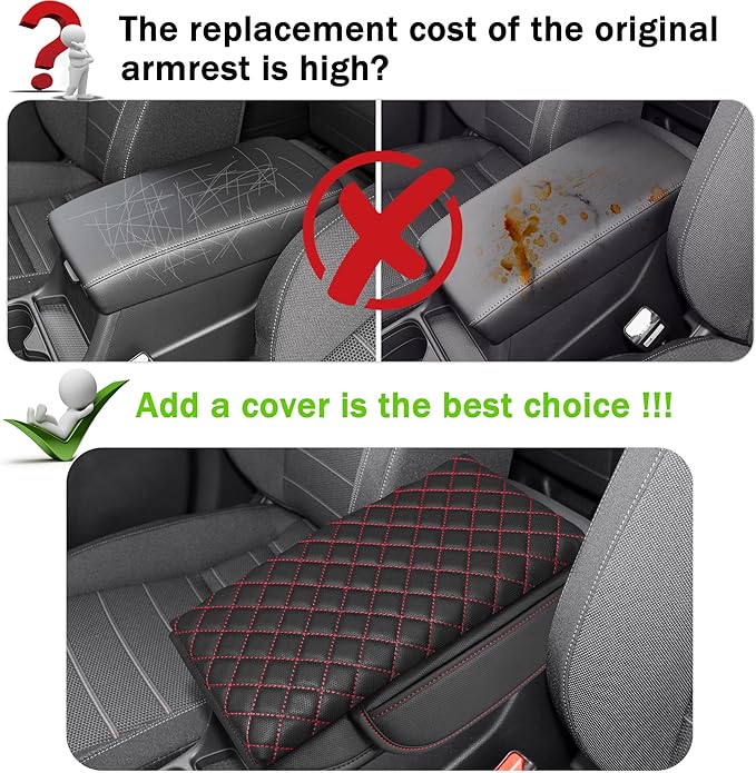 1.2in Thickness Center Console Cover for Honda CRV Accessories 2023 2024 2025 2026 Middle Console Cover Leather Armrest Box Lid Protector Cushion Pad with Pockets Interior (Red Stitch)