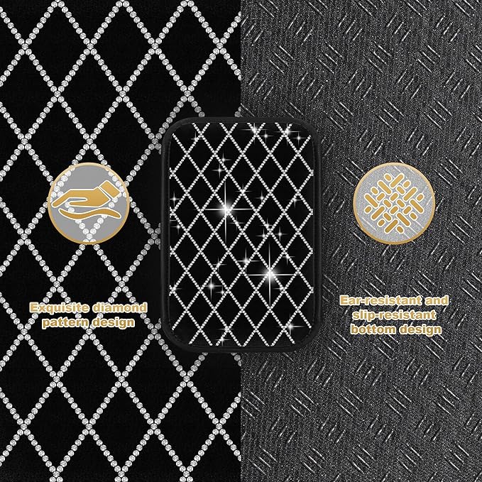 Center Console Cover Fit for Civic: Upgraded Bling Diamond Car Armrest Cover - Crystal Rhinestone Car Center Console Cover with 2 Storage Bags,Anti-Scratch Auto Armrest Pad Accessory （Black