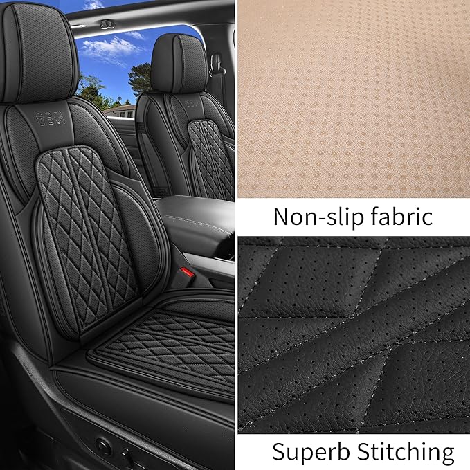 DuDuWang Car Seat Covers Custom Fit for Toyota Tacoma 2016-2023 Breathable Waterproof Faux Leather Protective Seat Cover with Pickup Truck (Black, Full Set)