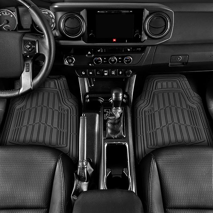 CAT® ToughRide™ Heavy-Duty 4 Piece Black Floor Mats for Cars - Trim to Fit All-Weather Rubber Car Mats Full Set - Truck Mats & Cars Floor Mats - Interior Accessories for SUVs & Car Rug Protection
