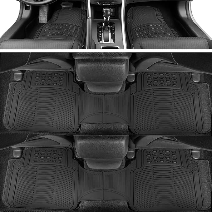 BDK 3-Row ProLiner Original Heavy Duty 4pc Front & Rear Rubber Floor Mats for Car SUV Van (Fits 3rd Row Vehicles) - All Weather Protection Universal Fit (Black)