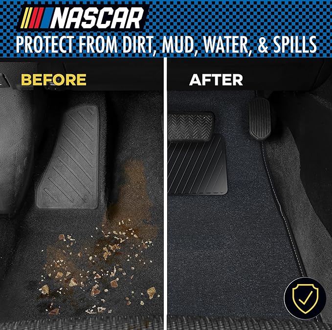 NASCAR Carpet Car Mats | 4-Piece Car Mats Full Set | Universal Fit for Cars, Trucks & SUVs | All-Weather Protection Shielding from Spills & Stains | Automotive Floor Mats w/Heel Pad | Car Rug, Black