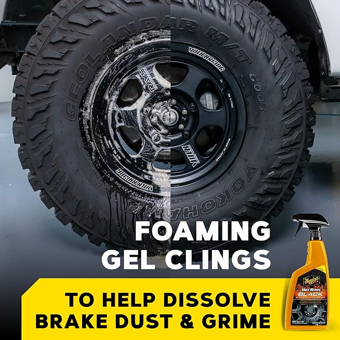 Meguiar's Hot Rims Black Wheel Cleaner, Deep Foaming Gel Specially Formulated to Effectively Clean Matte, Gloss, Satin, and Chrome Black Wheels, 24 Oz Spray Bottle