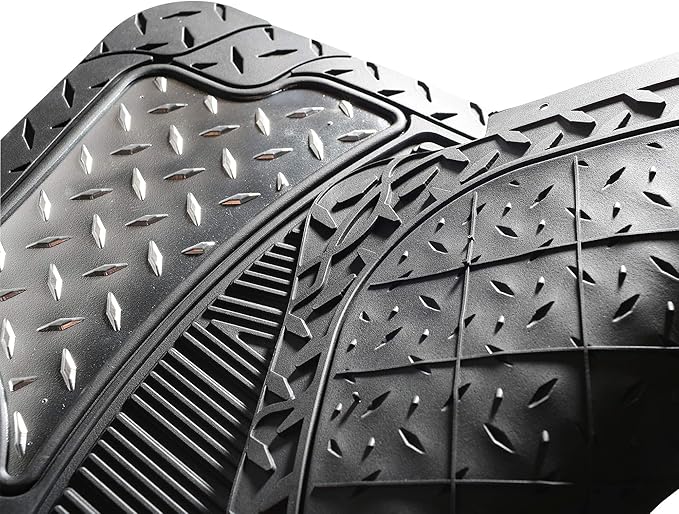 FH Group Automotive Floor Mats - Heavy-Duty Metallic Rubber Floor Mats for Cars, Universal Fit Full Set, Climaproof Floor Mats, Trimmable Floor Mats for Most Sedan, SUV, Truck Floor Mats Gray