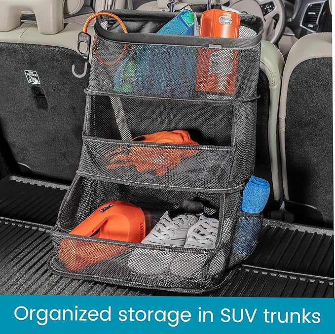 High Road CarCubby Car Storage Organizer - SUV Trunk Organizer, Passenger Seat Organizer or Back Seat Storage With 3 Easy-View Mesh Bins