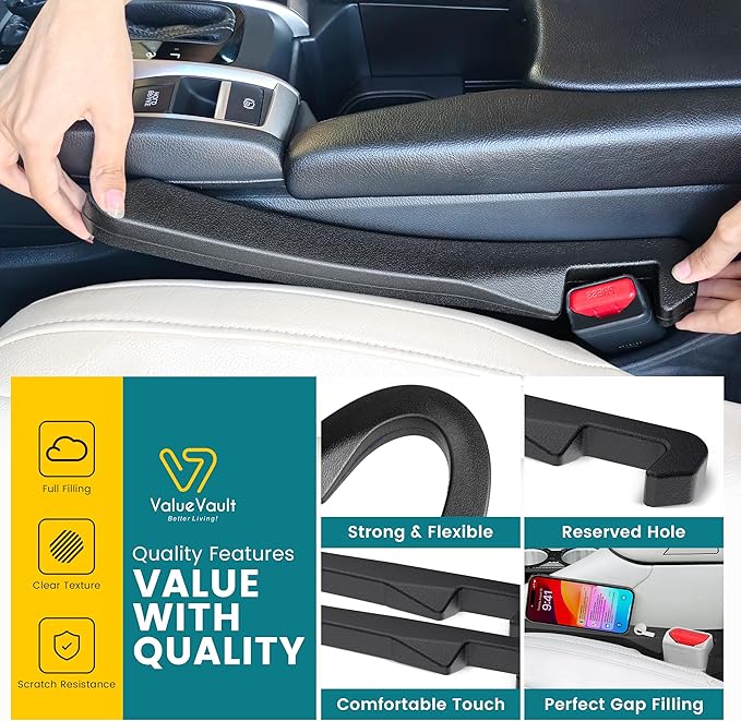 Car Seat Gap Filler Stopper & Catcher, Prevents Keys & Phones Falling into Console Crevice, Moves with Seat (Universal Fit for Sedans, SUVs & Trucks), Waterproof Soft Faux Leather(2 Pack) | Car Gap Filler