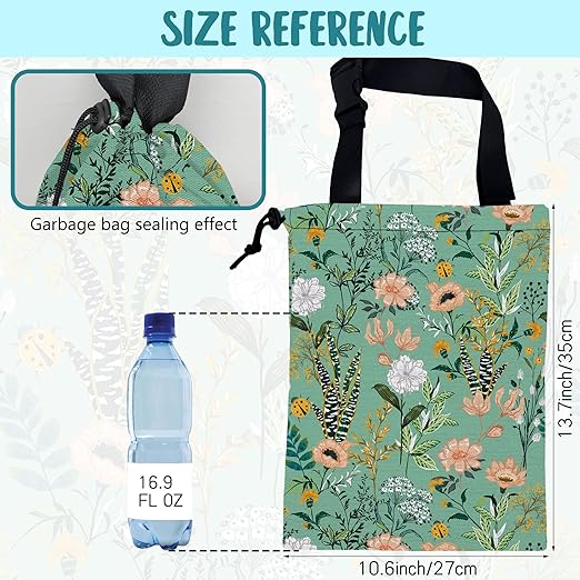 KXWQTRDD Car Garbage Bag Blooming Floral and Leaves Drawstring Car Trash Bag Hanging for Back Seat with Adjustable Buckle Canvas Vehicle Trash Can Easy-to-Install
