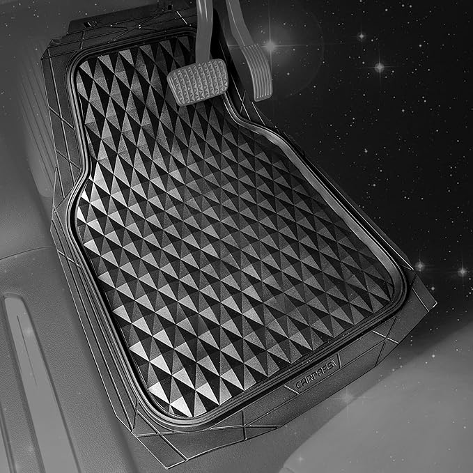 CAR PASS Heavy Duty Rubber Black Car Floor Mats & Cargo Liners, Deep Dish All-Weather Trunk Mats Durable Anti-Slip 3D Rhombus Waterproof Trim to Fit Liner Universal Fit Auto,Sedan,SUV,Truck, Black