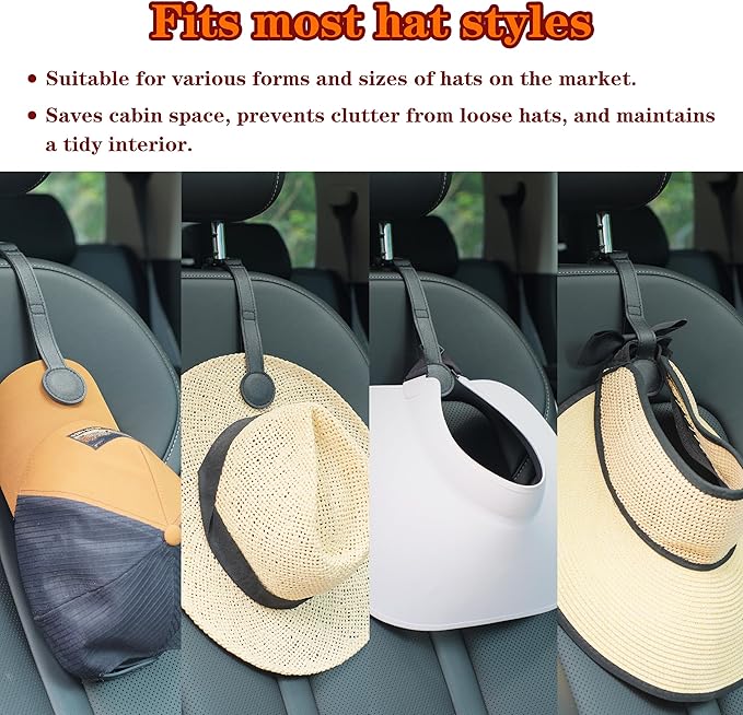 Bofiyma 1 Pack Cowboy Hat Hanger for Car, Magnetic Hat Holder for Truck, Jeep, SUV, Headrest Hook Organizer for Caps, Keys, Sunglasses, Bags (Black) (1)