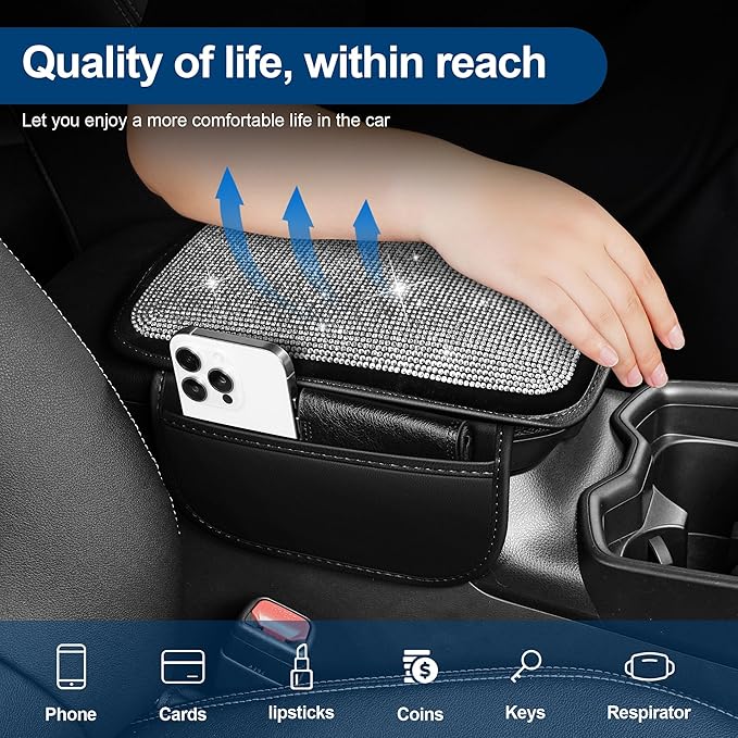 Center Console Cover Fit for VW/Volkswagen Premium Leather Car Armrest Cover with 2 Storage BagsStorage Box Waterproof Car Arm Rest Covers(Black)