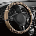 Road Comforts Leopard Steering Wheel Cover - Made with PVC Leather Cheetah Print - Anti-Slip, Universal Fit 14 1/2 inches to 15 inches - Beige