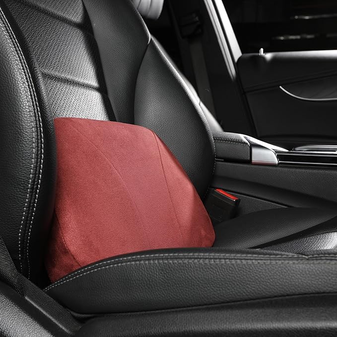 POKSRI Lumbar Support Pillow,Back Pain Relief Cushion,fits tightly around the waist,Memory Foam,Skin-friendly Suede Fabric,fit Car Drive,Office chair,Rest seat,Improve Posture,Portable,15.5''Lx 8.7''H