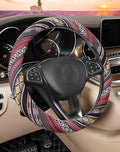 SEG Direct Boho Steering Wheel Cover with Baja Blanket Cloth, Ethnic Style Auto Wheel Cover Made of Coarse Flax, Fits 14 1/2-15 1/4 inches Car Wheel