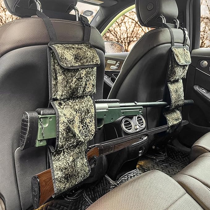 MYDAYS Seat Back Gun Rack, Gun Sling Bag, Camo Front Seat Gun Organizer Holder for Hunting Rifles/Shotguns