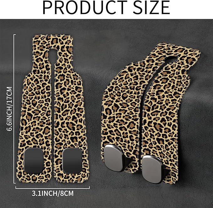 Purse Hook for Car Abstract Brown Leopard 1 Pack Headrest Back Seat Hook Premium Leather Double Metal Hanger Storage Pack Bag Purse Holder Car Accessories