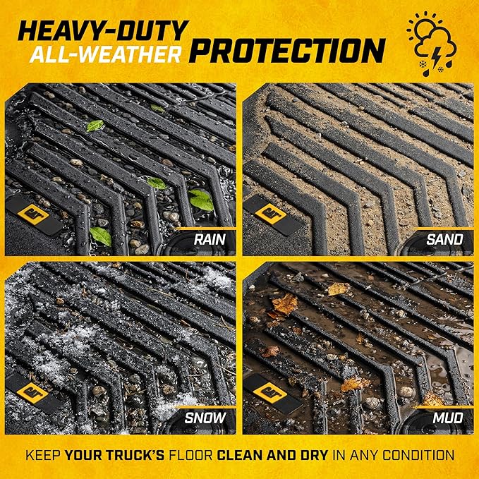 CAT® JustFit™ 3D Custom Fit Floor Mats Chevrolet Silverado 1500/GMC Sierra 2019-2026, Chevy Silverado 2500HD/3500HD Crew Cab/GMC Sierra 2500HD/3500HD Crew Cab 2020–26 Floor Liner Laser Measured Front
