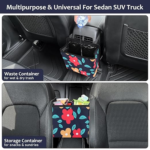 Accmor Car Trash Can with Pocket, Collapsible Vehicle Garbage Bin with 60 Pcs Trash Bags, Automotive Dustbin Seatback Hanging Litter Waste Basket Storage Container Organizer for SUV Vans Truck Sedan