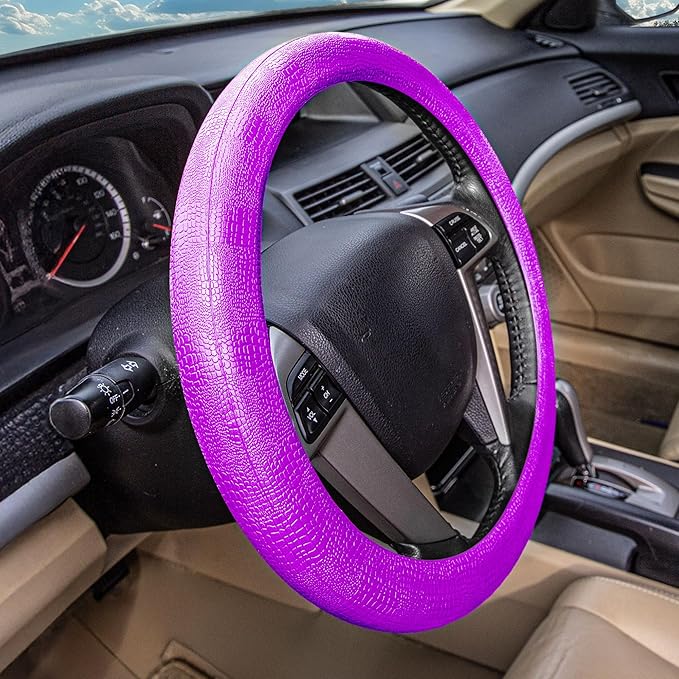 FH Group Universal Fit Silicone Snake Pattern with Massaging Grip Violet Steering Wheel Cover fits Most Cars, SUVs, Trucks, and Vans Violet
