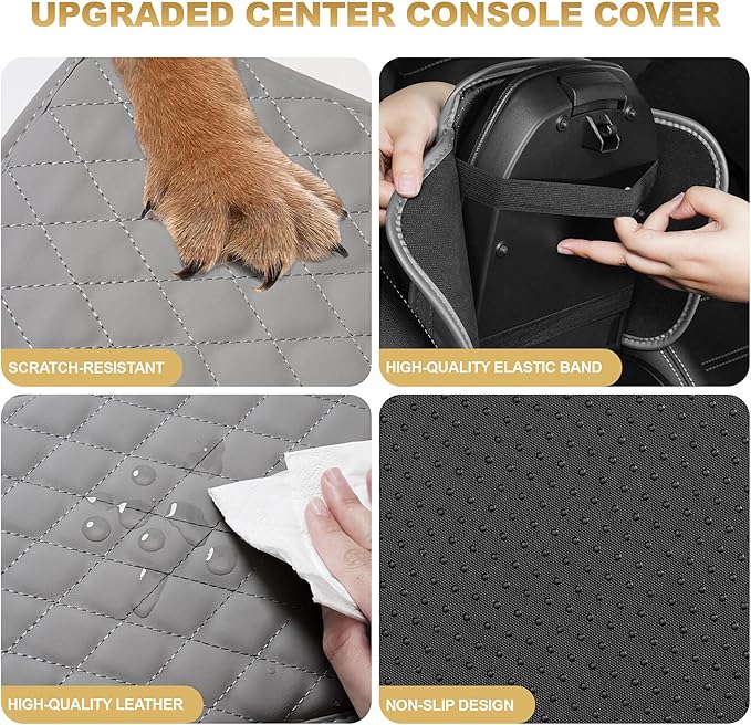 Center Console Cover Fit for Passport: Scratch and Wear Resistant Console Cover Leather with 2 Storage Bags -Upgraded Armrest Coverfor Car,Anti-Scratch Auto Armrest Pad Accessory （Black