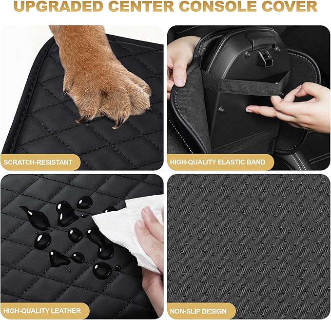 Center Console Cover for Passport: Armrest Cover for Car with 2 Storage Bags - Scratch & Wear Resistant & Waterproof Leather Console Cover,Anti-Scratch Auto Armrest Pad Accessory （Black