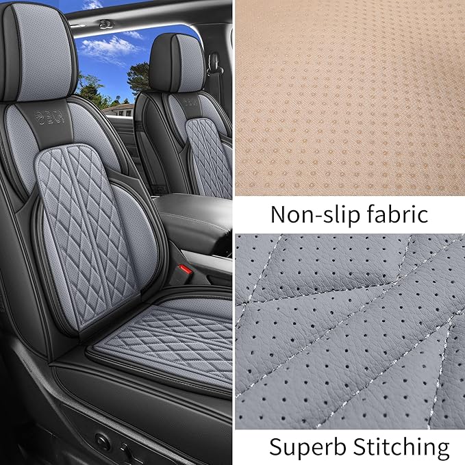 DuDuWang Car Seat Covers Custom Fit for Toyota Tacoma 2016-2023 Breathable Waterproof Faux Leather Protective Seat Cover with Pickup Truck (Black & Grey, Front Seat)