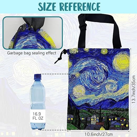 KXWQTRDD Car Trash Bag Abstract The Starry Night Leak-Proof Car Garbage Bag with Drawstring Foldable Canvas Trash Bin with Adjustable Buckle for Car Accessories