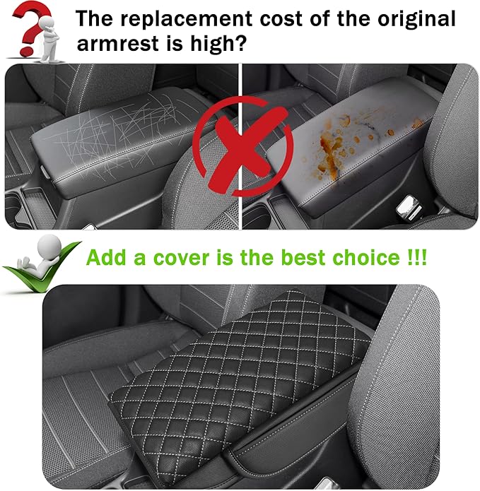 SENSHINE 1.2in Thickness Center Console Cover for Honda CRV Accessories 2023 2024 2025 2026 Middle Console Cover Leather Armrest Box Lid Protector Cushion Pad with Pockets Interior (Gray Stitch)
