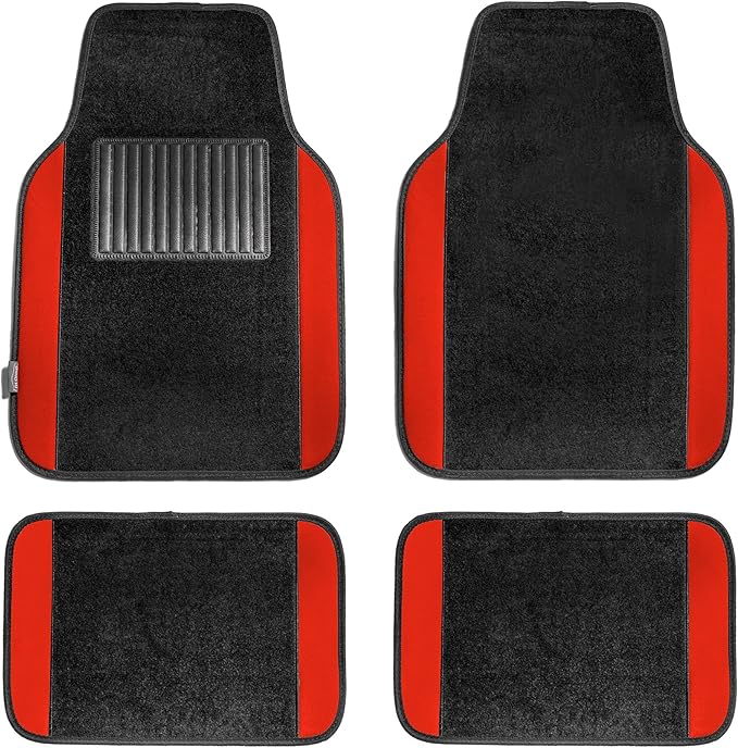 FH Group Automotive Floor Mats – Universal Fit Premium Carpet Car Mats with Driver Heel Pad, Full Set for Cars, SUVs & Trucks - Red