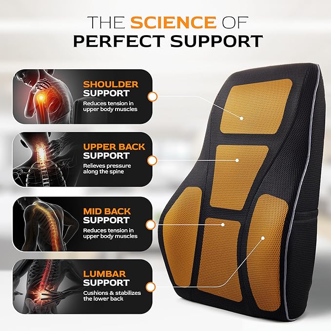 TULARIS Extra Dense Lumbar Pillow with Double Adjustable Straps - Ergonomic Lumbar Support Pillow for Office Chair, Car, Couch Firm Back Support for Lower Back & Spine Pain Relief Memory Foam Cushion