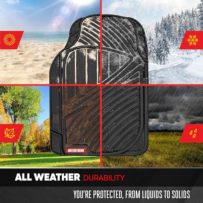 Motor Trend FlexTough Performance All Weather Rubber Car Mats with Cargo Liner - Full Set Front & Rear Floor Mats for Cars Truck SUV, Automotive Floor Mats (Black)