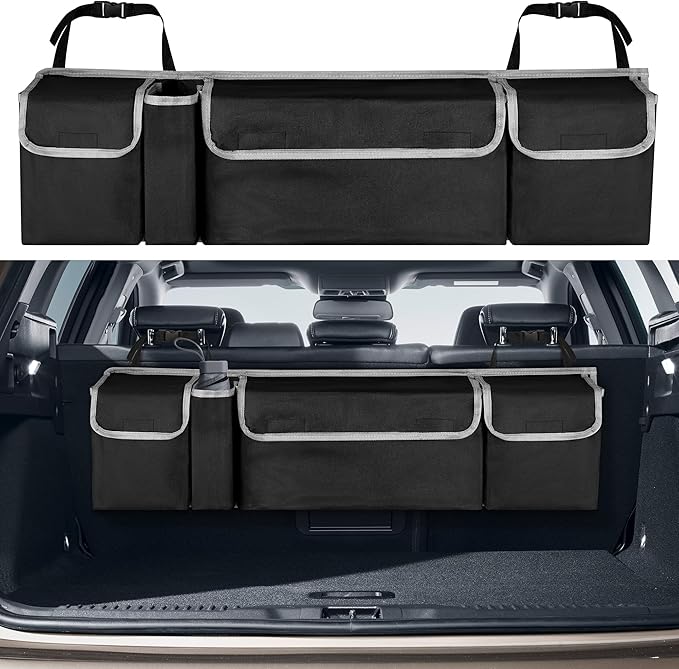 Car Trunk Organizer Storage Bag for Jeep Wrangler JL JK Grand Cherokee/Cherokee Grand Wagoneer/Wagoneer Renegade Compass Trailhawk Limited SUV accessories, Hanging Collapsible Backseat Bag