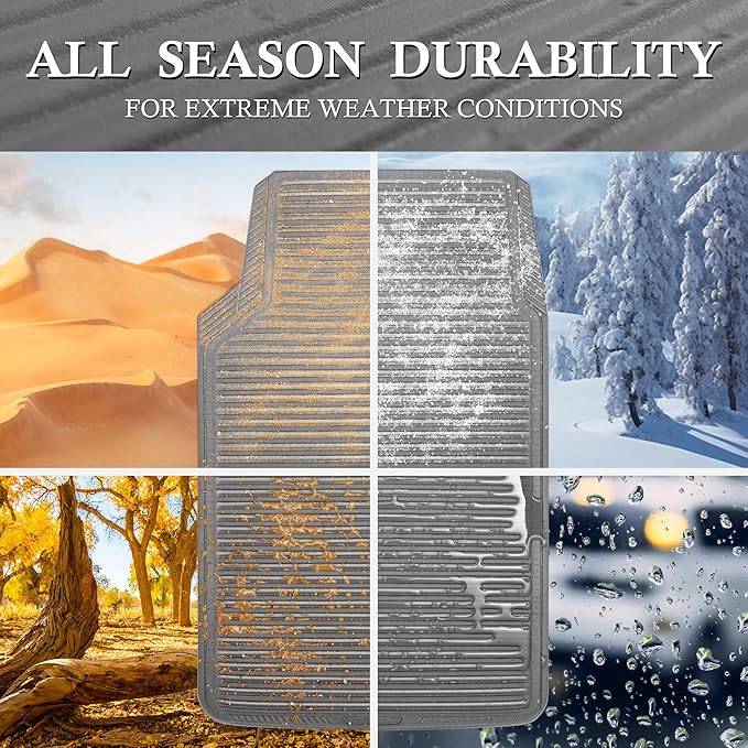 CAR PASS Gray Rubber Car Floor Mats & Cargo Liners, All Weather Car Mats & Trunk Mats,Waterproof Automotive Floor Mats Trim to Fit for Most Cars Sedans SUVs Vans, Durable Heavy Duty Anti-Slip, Gray
