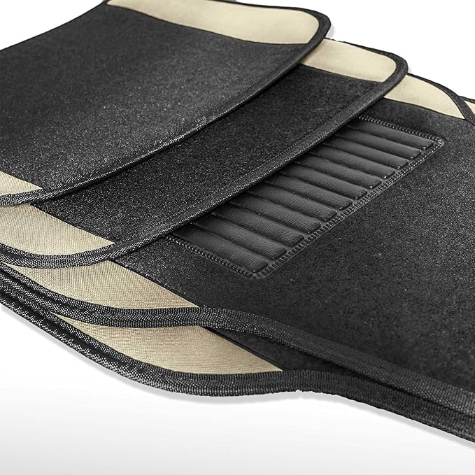 FH Group Automotive Floor Mats – Universal Fit Premium Carpet Car Mats with Driver Heel Pad, Full Set for Cars, SUVs & Trucks - Beige