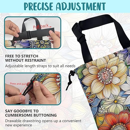 KXWQTRDD Car Garbage Bag Bright Yellow White and Blue Floral Hanging Canvas Car Trash Bag Drawstring Car Back Seat Organizer for Car Back Front Seat Console with Adjustable Buckle