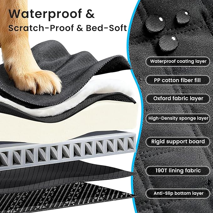 BeComfee Dog Car Seat Cover for Back Seat with Hard Bottom Extender, 450lbs Support Dog Hammock, Waterproof Non-Slip Back Seat Cover for Dogs with Full Seat & Door Protection for Truck SUV Sedan