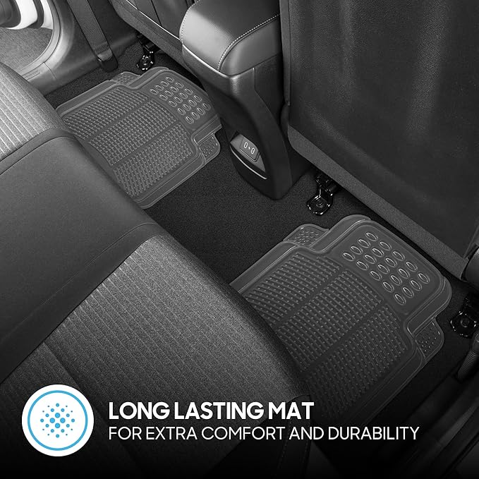 BDK Heavy Duty 4pc Front & Rear Rubber Floor Mats for Car SUV Van & Truck - All Weather Protection Universal Fit, Clear