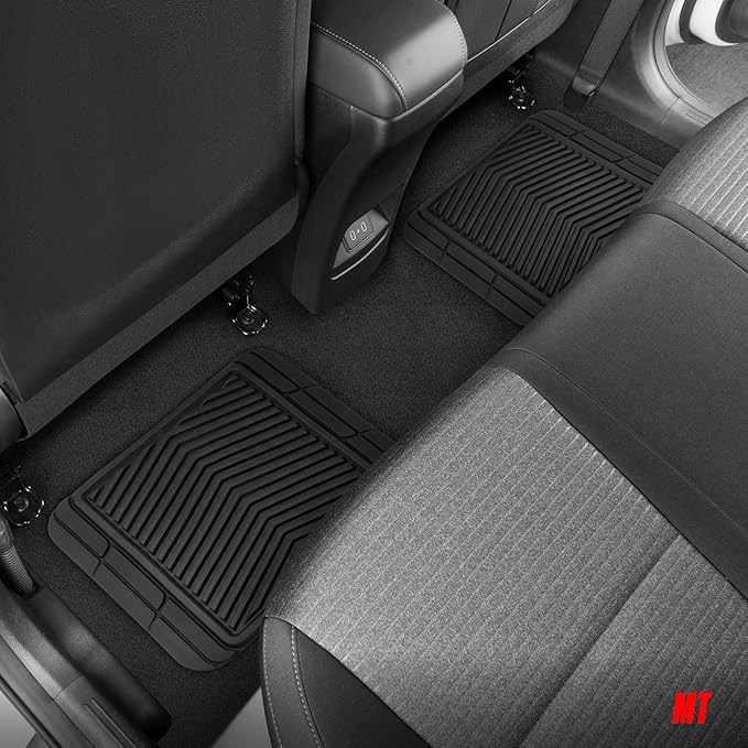 MotorTrend FlexTough Shield Black & Silver All-Weather Floor Mats for Car Truck SUV, Heavy Duty Waterproof Rubber Car Mats, Trim to Fit Car Accessories, Interior Protection Front Rear Floor Liners