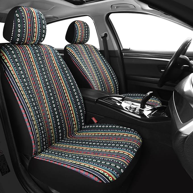 HAIYAOTIMES Baja Saddle Blanket Car Seat Covers Front Set with Seat Belt Pads, Washable Breathable Seat Covers for Cars, Universal Fit Interior Covers for Most Cars, Airbag Compatible, Red/Blue