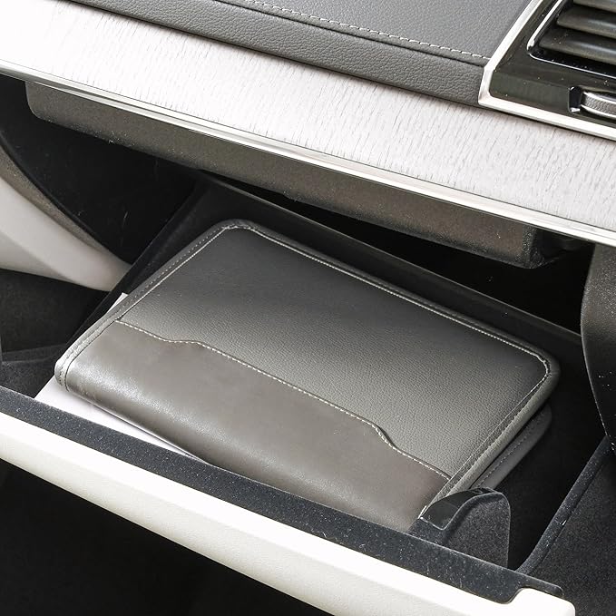 High Road Car Owners Manual Case and Glove Compartment Document Holder - Pebbled Faux Leather Glove Box Organizer for Car, SUV, Truck (Gray)