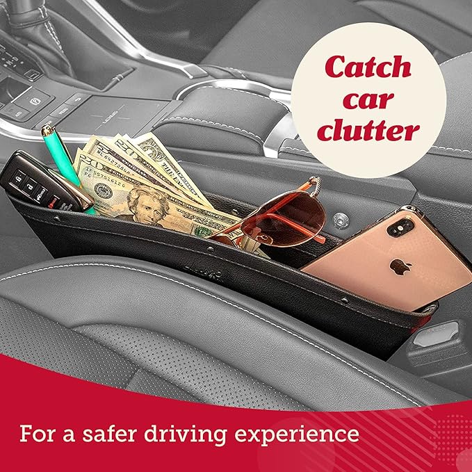 Lusso Gear Car Seat Gap Filler Organizer - 2-Pack Water-Resistant Storage for Auto Accessories - Universal Fit for Travel Essentials - Secure Spacer Organizes Car Essentials - Vegan Leather, Black