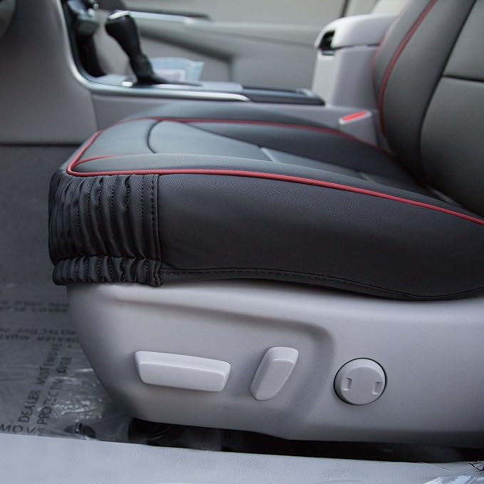 FH Group Front Set Faux Leather Car Seat Cushions - 2 Pack Seat Covers for Cars Trucks, SUV, Waterproof Car Seat Cover, Universal Fit, Black Red Trim