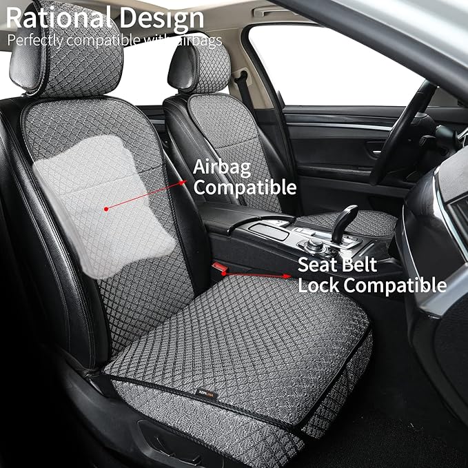 XZPILINA Breathable Car Seat Cover,Luxury Front Seat Cover,Durable and Non Slip,Polyester Silk Material, Universal Car Seat Cushion,Suitable for All Seasons,Airbag Compatible (Gray-2PCS)