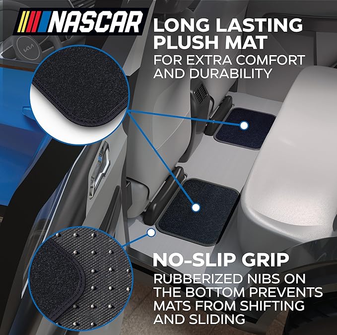 NASCAR Carpet Car Mats | 4-Piece Car Mats Full Set | Universal Fit for Cars, Trucks & SUVs | All-Weather Protection Shielding from Spills & Stains | Automotive Floor Mats w/Heel Pad | Car Rug, Black