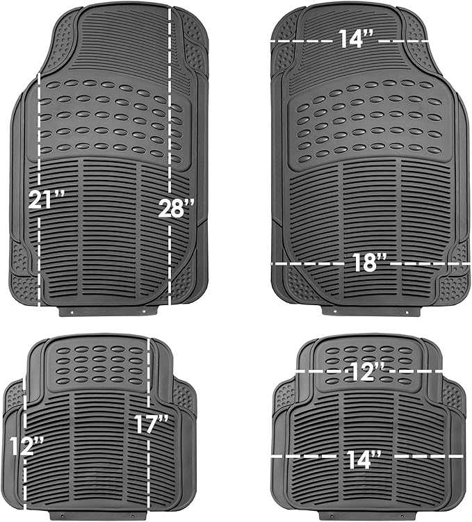TLH Rubber Trimmable Car Floor Mats Universal Fit, Gray Color