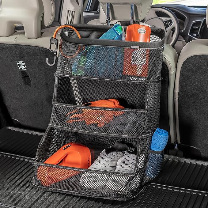 High Road CarCubby Car Storage Organizer - SUV Trunk Organizer, Passenger Seat Organizer or Back Seat Storage With 3 Easy-View Mesh Bins