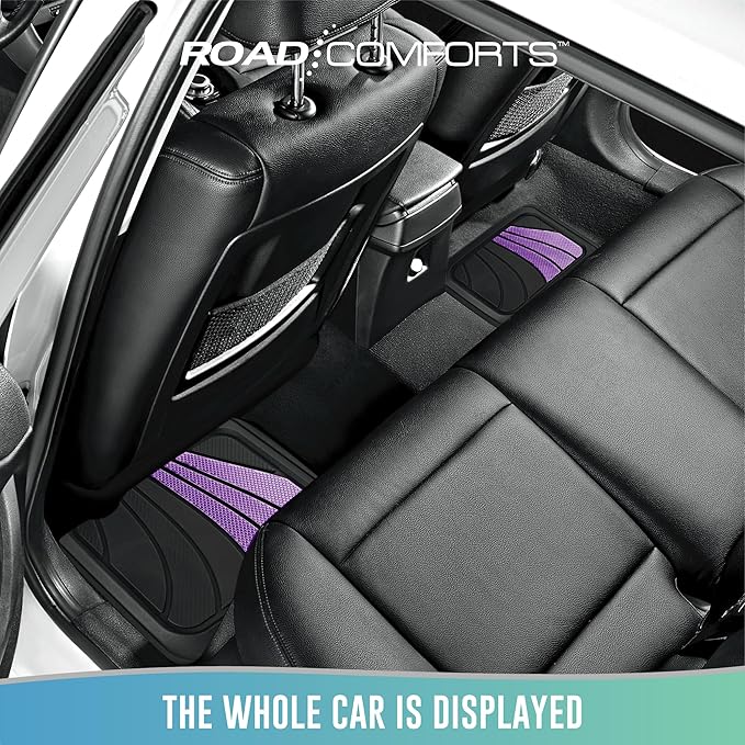 Road Comforts Car Floor Mats Full Set – Front & Rear Car Floor Mats with Aluminum Design, Anti-Slip Backing, All-Weather Protection, Trim-to-Fit Car Mats for Most Sedans, SUVs & Vans - Purple