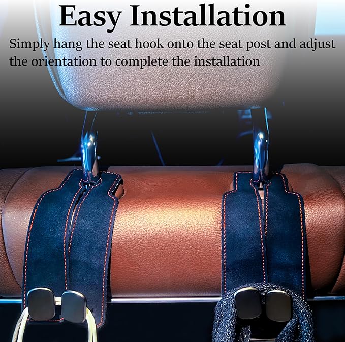ecocstm Car Seat Headrest Hook, Vehicle Back Seat Headrest Hook, Car Purse Hook Car Seat Hooks for Hanging Grocery Bag, Purse, Car Seat Backrest Organizer, Tote Bag (Brown)