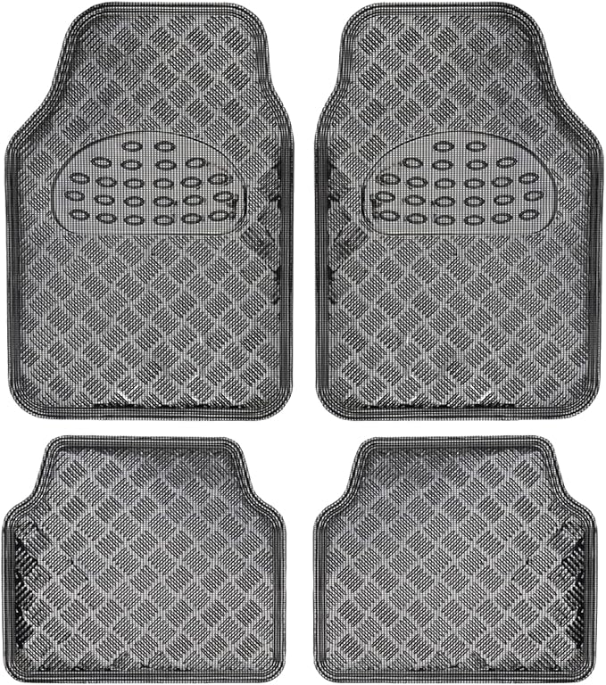 BDK Metallic Chrome Car Floor Mats All-Weather Universal Fit Automotive Floor Mats for Cars SUVs, Floor Mats for Trucks, Car Mats Full Set Front & Rear, Non-Slip Backing - Charcoal