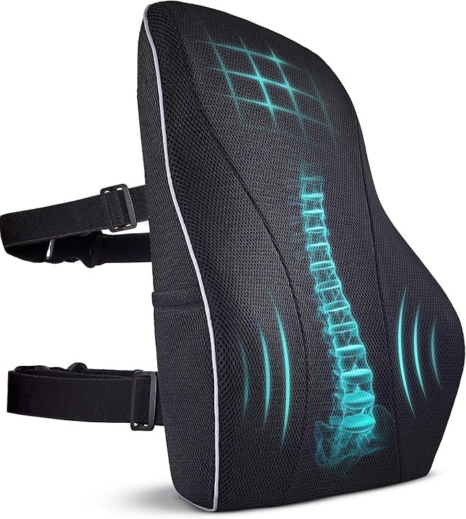 TULARIS Extra Dense Lumbar Pillow with Double Adjustable Straps - Ergonomic Lumbar Support Pillow for Office Chair, Car, Couch Firm Back Support for Lower Back & Spine Pain Relief Memory Foam Cushion